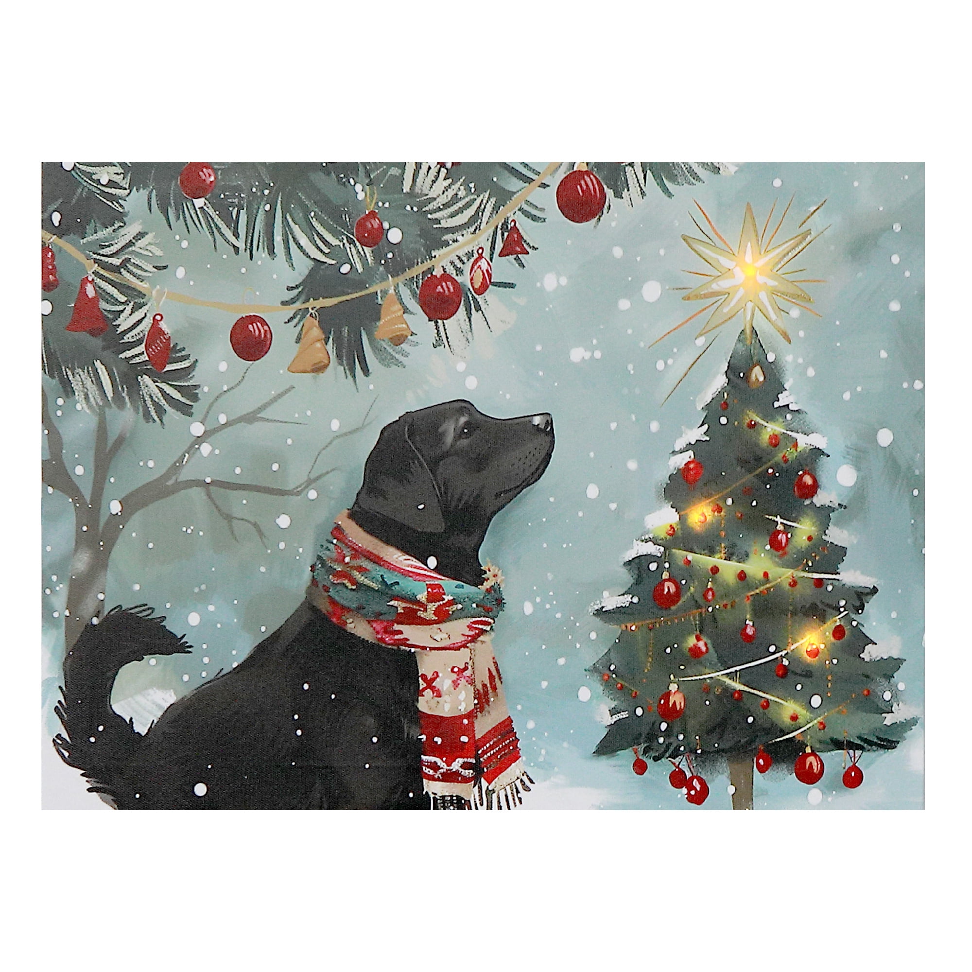Tableau Noël Peint à La Main - Cabane Enneigée - 24x24 Pouces - Toile Encadrée - Neuf