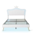 thumbnail image 6 of Queen Size Upholstered Bed Frame with LED Lights, Modern Princess Bed Frame with Crown Headboard, 6 of 8