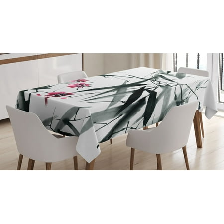 

Traditional House Decor Tablecloth Natural Sacred Bamboo Stems with Cherry Blossom Folk Art Print Rectangular Table Cover for Dining Room Kitchen 60 X 90 Inches Black Fuchsia by Ambesonne