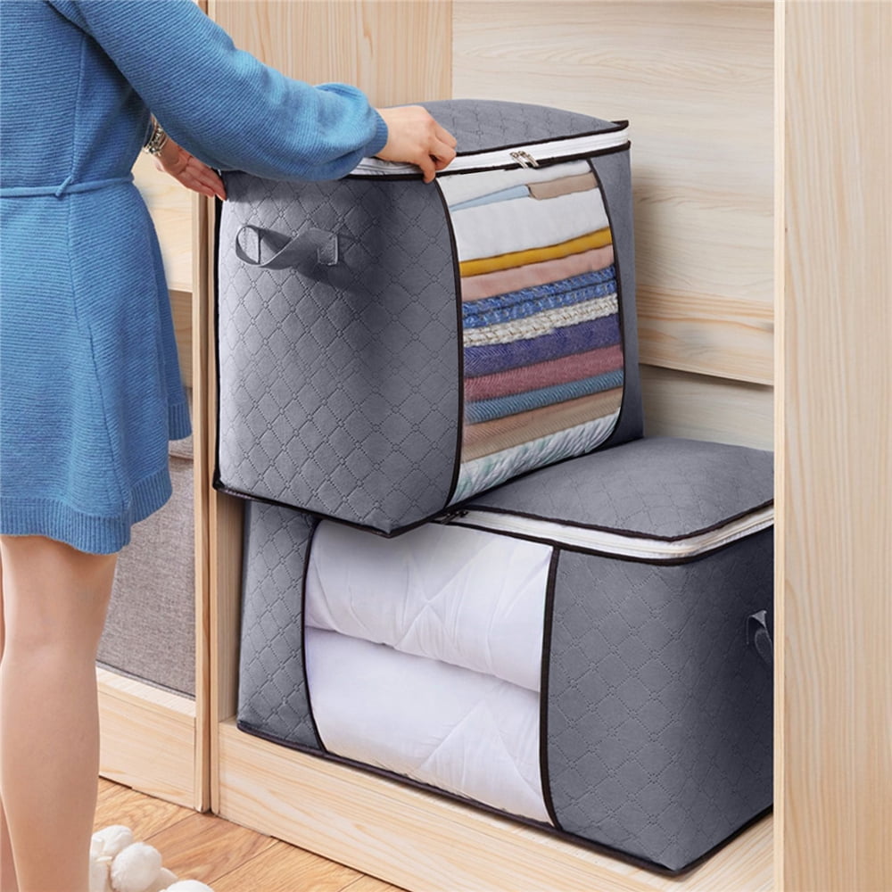 Casaphoria 4pcs Large Capacity Thick Fabric Clothes Storage Bag for Organizing bedroom,90l Reinforced Handles Foldable Blanke