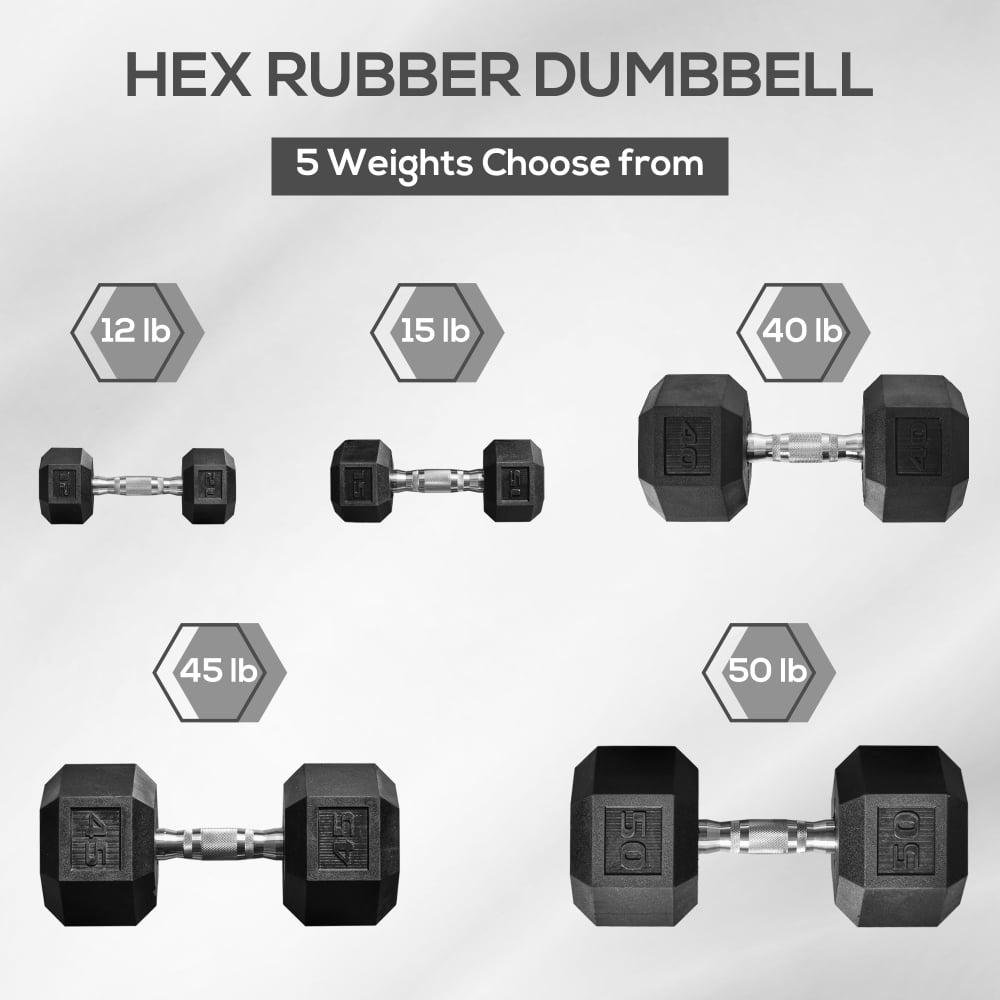 15 lbs Hex Dumbbells Set of 2, Rubber Coated Free Weights with Non-Slip Handles, Anti-Roll Hand Weights for Home Gym Workouts