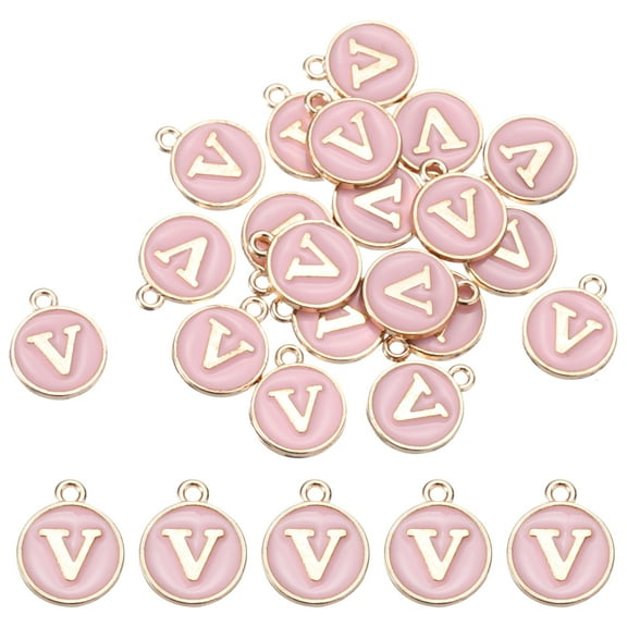Uxcell Alphabet v Letter Charm Double Sided Enamel Initial Alphabet Pendant Pink, for Necklace Bracelet Earring, 20pcs