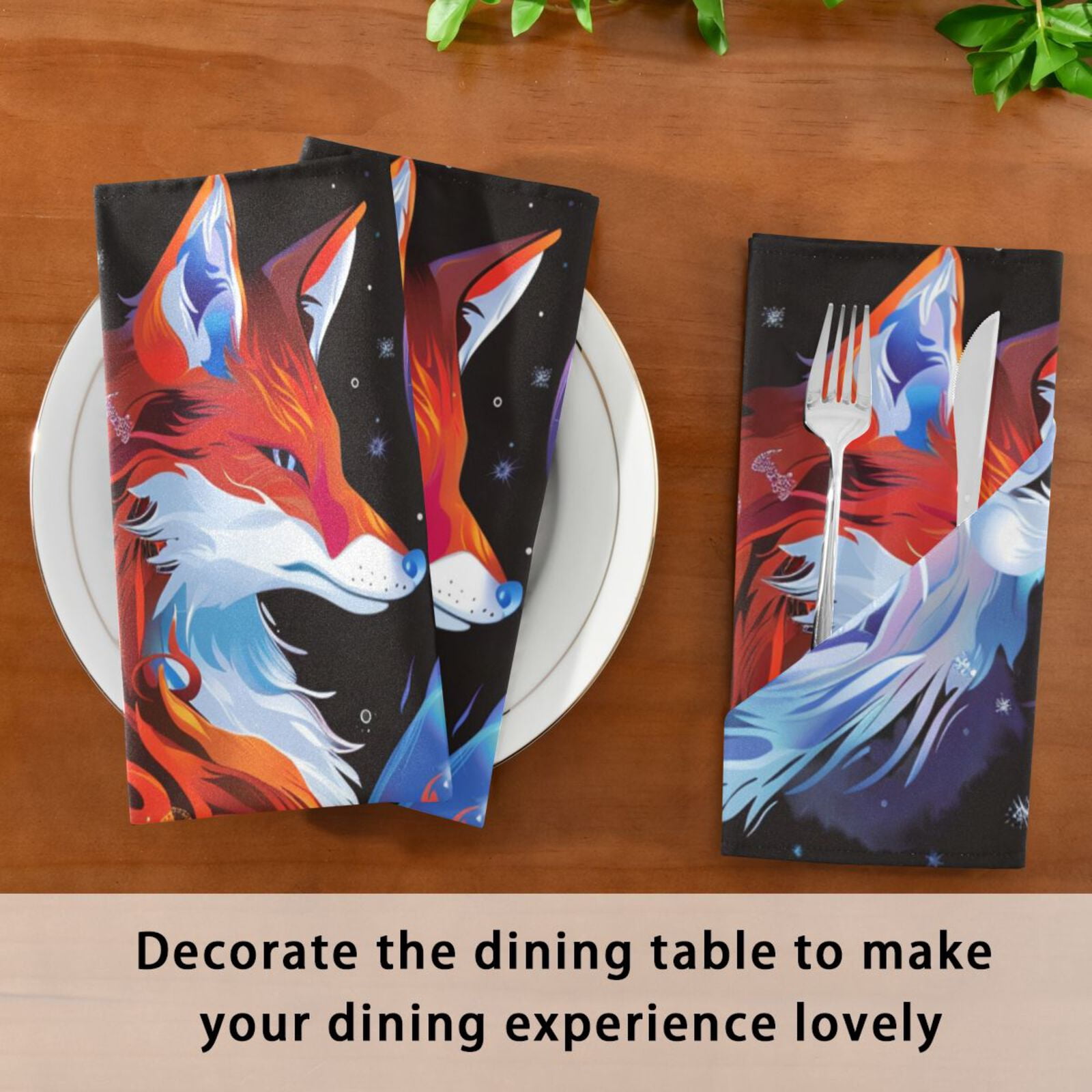 JSTEL Foxes Starry Cloth Napkins Set of 6, 20x20 Inch Washable and Reusable Napkin for Decoupage Dinner Party Everyday Use