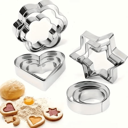12pcs/sets DIY Mold Star Heart Round Flower Shape Cutter Baking Mould Kitchen Accessories Stainless Steel Cookie Biscuit Tools