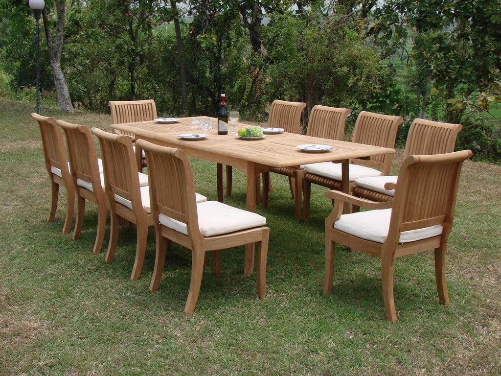 Teak Dining Set10 Seater 11 Pc 94" Double Extension Rectangle Table 