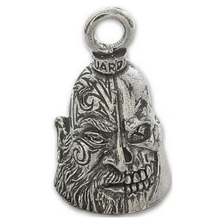 Guardian Bell, Metal, Two Face, Human and Skull, Motorcycle Rider, Biker, Good Luck Bell, .75" x 1"