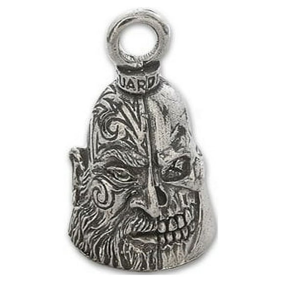 Guardian Bell, Metal, Two Face, Human and Skull, Motorcycle Rider, Biker, Good Luck Bell, .75" x 1"