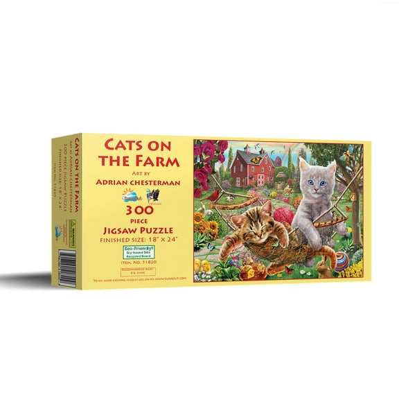 SUNSOUT INC - Cats on the Farm - 300 pc Jigsaw Puzzle by Artist: Adrian Chesterman - Finished Size 18" x 24" - MPN# 51820