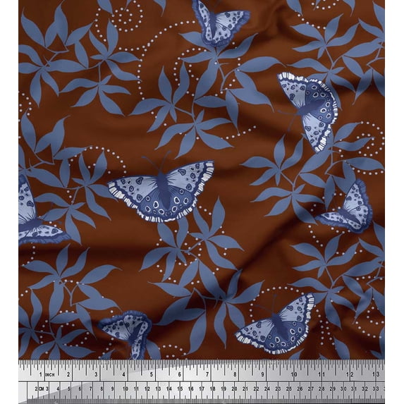 Soimoi Satin Silk Fabric Dot,Leaves & Butterfly Fabric Prints By Yard 42 Inch Wide