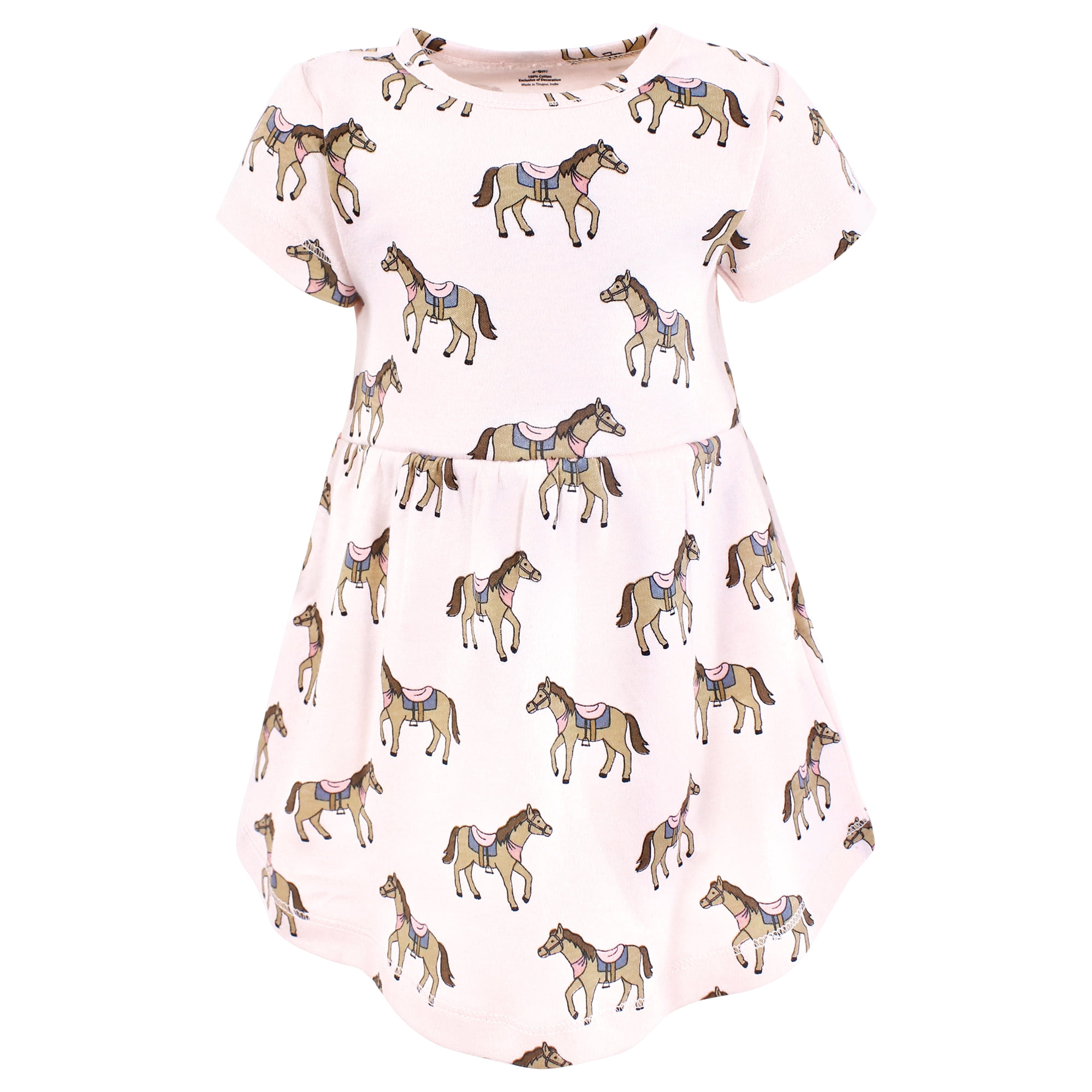 Hudson Baby Girls Cotton Dresses, Pink Horses, 9-12 Months