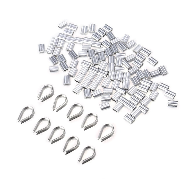 FELTECHELECTR Combo de 50 manguitos de aluminio para cables de acero con forma de 8, accesorios de engarce de cables y 10 guardacabos de acero inoxidable.