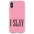 thumbnail image 1 of DistinctInk Clear Shockproof Hybrid Case for iPhone XR (6.1" Screen) - TPU Bumper, Acrylic Back, Tempered Glass Screen Protector - Black Pink "I Slay", 1 of 5