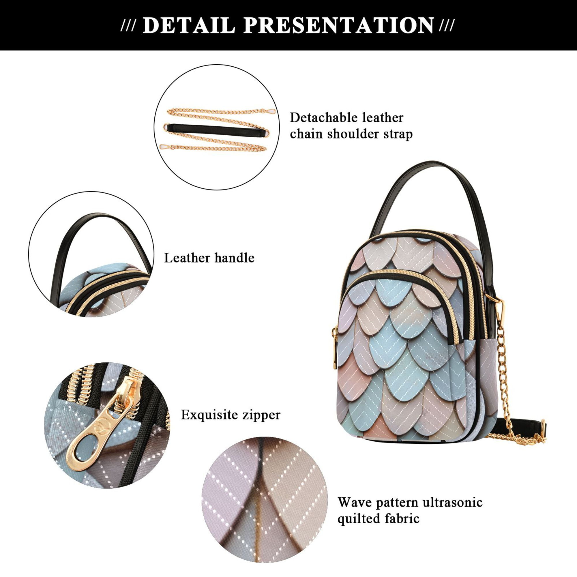 FORMRS Crossbody Bag for Women Quilted Travel Shoulder Cell Phone Purse with Chain Strap Handbag, Blue Shimmering Pattern