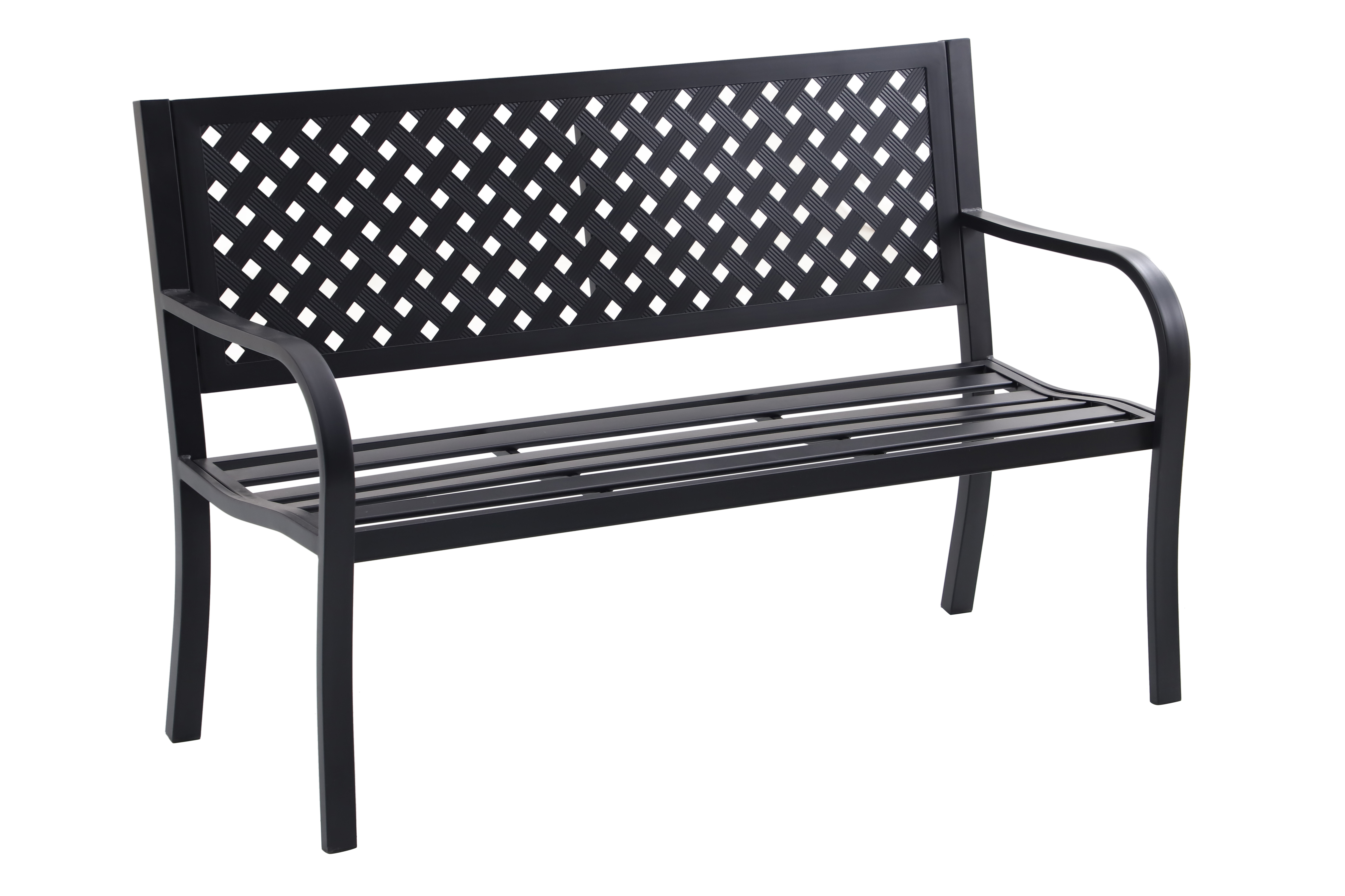 Mainstays Lattice High Back Slat Seat Steel Garden Bench, Black - image 4 of 12