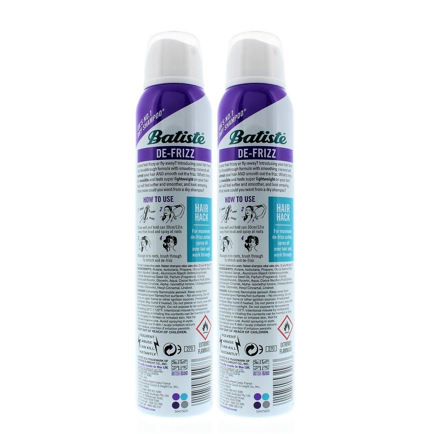 Batiste De-Frizz Dry Shampoo 6.73oz/200ml (2 Pack)