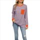 thumbnail image 3 of Camisas de Larga para Mujer, Cuello Redondo A Rayas, Corte Holgado, Camiseta de Bloques de Color Otoño 2025 con Bolsillo Rosa y XL, 3 of 10