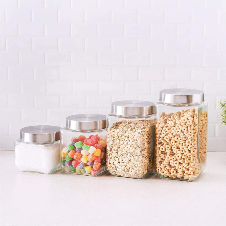 4pc Square Canister Sets for Kitchen Counter or Bathroom + Labels & Ma -  Le'raze by G&L Decor Inc