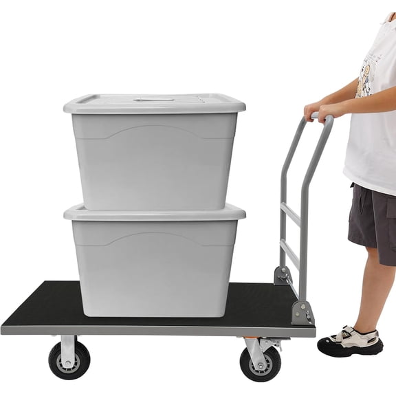 Platform Truck Cart Heavy Duty Moving Cart Hand Trucks 2200Lbs Steel Push Cart Dolly, 41.3 x 24.8in Large Flat with 6'' Wheels and Rubber Mat for Groceries, Garage