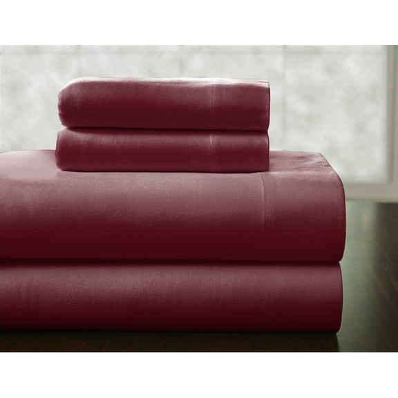 Pointehaven Heavy Weight Solid Flannel Sheet Set, Full, Merlot