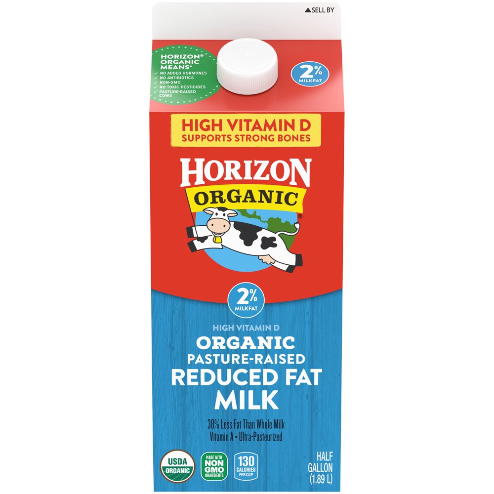Horizon Organic 2 Reduced Fat High Vitamin D Milk, Half Gallon