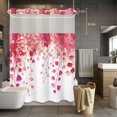 thumbnail image 5 of Spring Flowers No Hooks Shower Curtain with Snap-in Liner Watercolor Gradient Pink Red Floral Romantic Shower Curtains for Bathroom, Waterproof, Easy Install, Washable 48"x72", 5 of 9