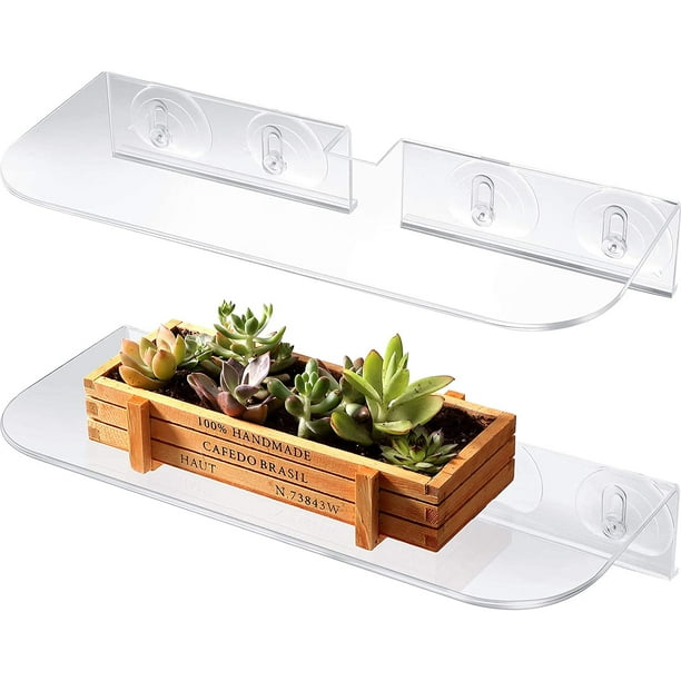 2 PACK Small Shelf-3 Suction Cup Window Ledge-Plant Ledge-Mirror Shelf-Clear