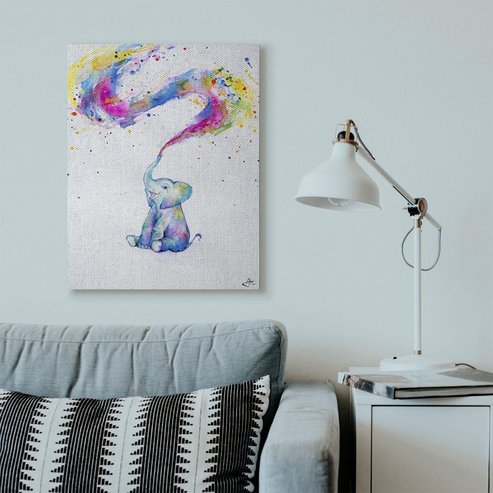 Stupell Industries Colorful Abstract Elephant Animal Watercolor Painting Canvas Wall Art by Marc Allante