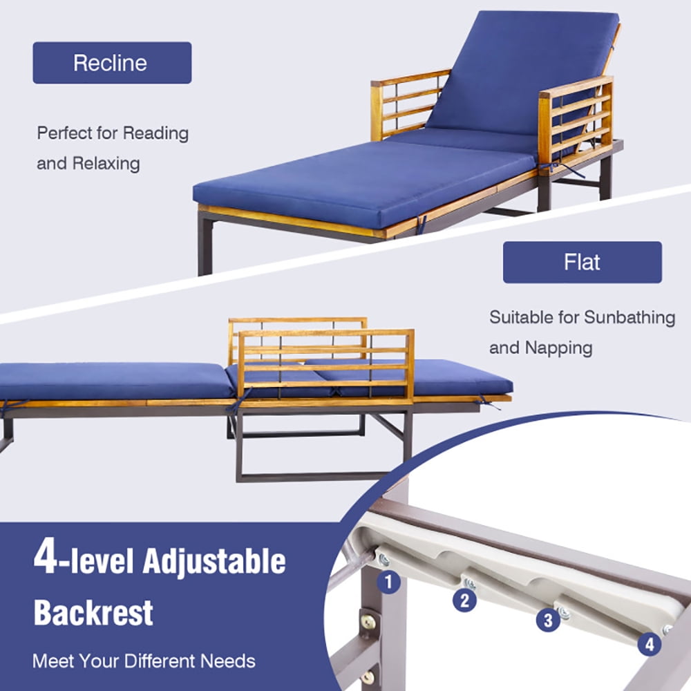 Aimee Lii Adjustable Cushioned Patio Chaise Lounge Chair with 4-Level Backrest, Armrest, Patio Loungers, Navy Aimee Lii Adjustable Cushioned Patio Chaise Lounge Chair with 4-Level Backrest, Armrest, Patio Loungers, Navy