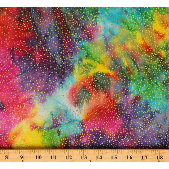Cotton Rainbow Batiks Circles Dots Galazy Rainbow Cotton Fabric Print by the Yard (885-130MULTI)
