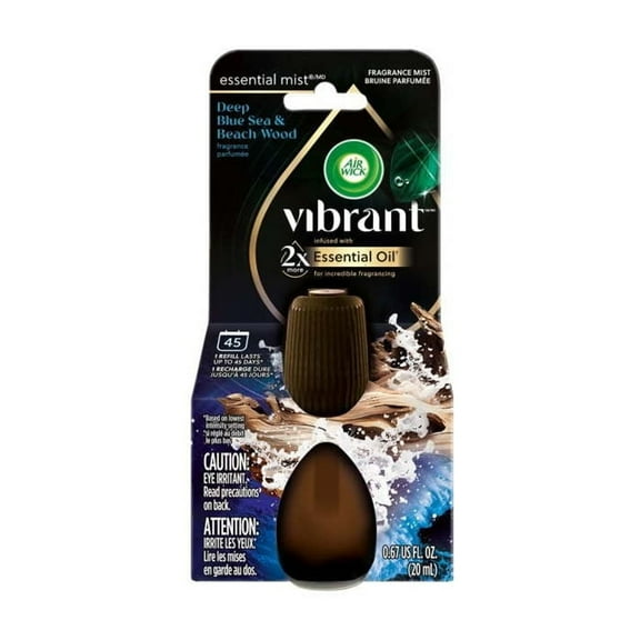 Air Wick Essential Mist Vibrant Scented Oil Air Freshener Diffuser Refill, Deep Blue Sea and Beach Wood, 1 Count