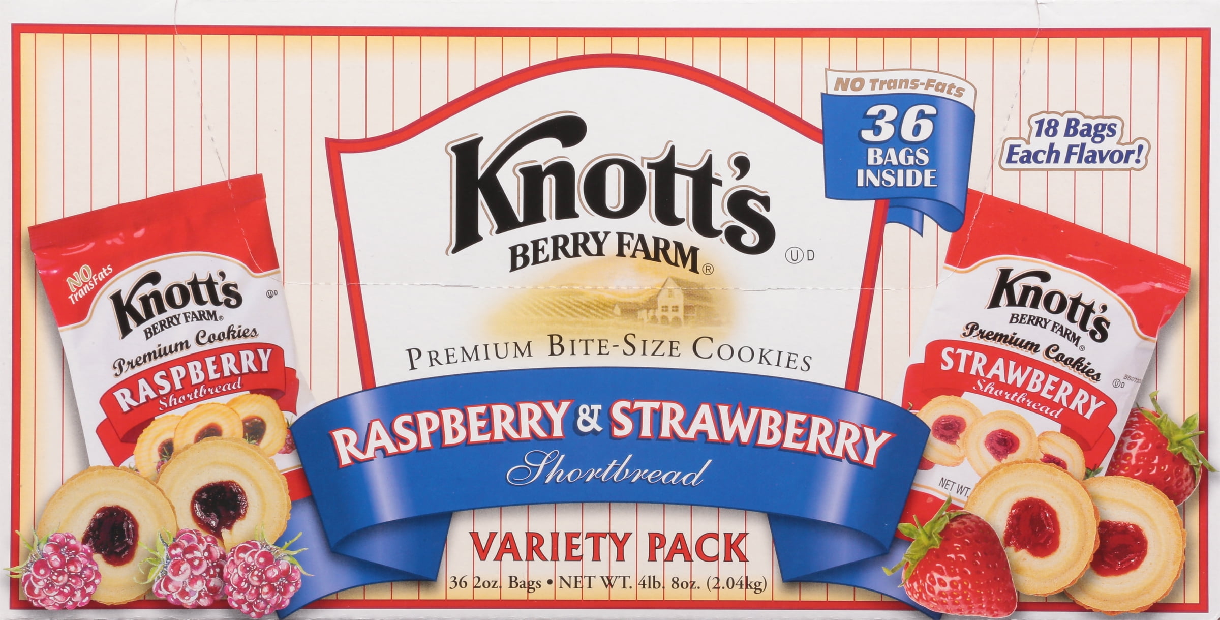 Knott's Berry Farm® Premium Berry Jam Shortbread Cookies, Raspberry And Strawberry Variety, 2 Oz Pack, 36 Packs/carton