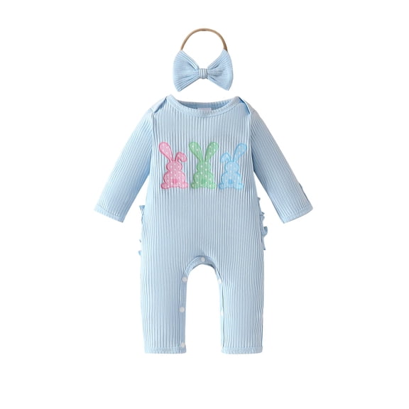 Coerni My First Easter Baby Girl Outfit Carrot Bunny Romper Jumpsuit Ruffle Butt New Born 1st Easter One Piece Clothes with Headband