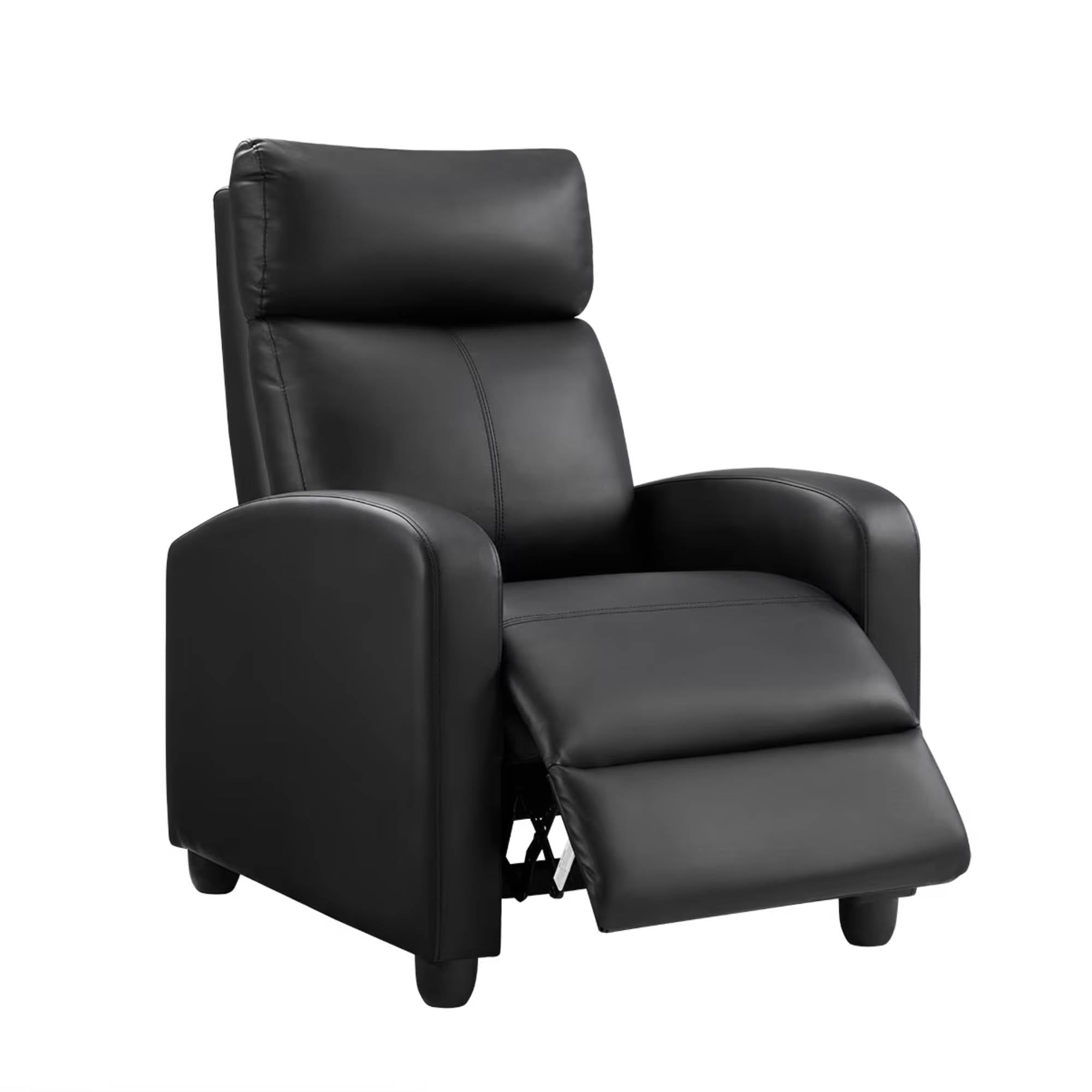 Manual Recliner Leather Reclining Sofa Chair with Footrest, Overstuffed Push Back Reline Chair, Lumbar Support Home Theater for Living Room, Black