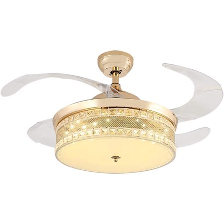 

TFCFL Ceiling Fan with Light with Remote Control and Retractable Blades Fan Chandelier Indoor Crystal Fan Light (42 Golden)