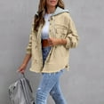 thumbnail image 5 of Women's Denim detachable Hooded Coat Long Sleeve Button Down Cardigan Jacket with Pockets Khaki M, 5 of 9