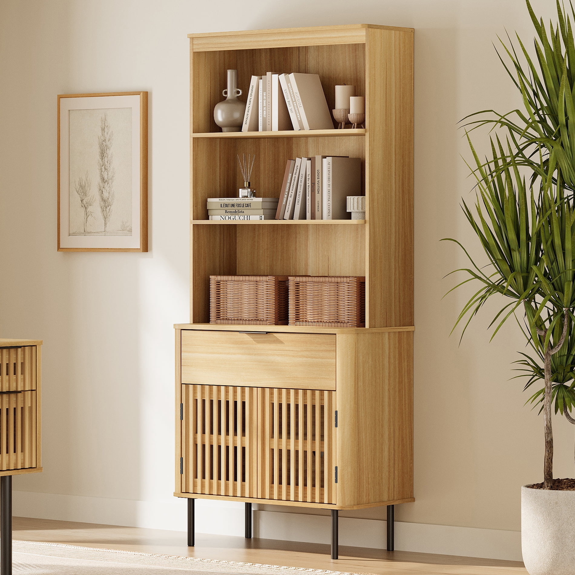 72.8" H X 31.5" W Kitchen Pantry Storage Cabinet, Push-to-open Door Kitchen Hutch With Drawer And Adjustable Shelf, Oak