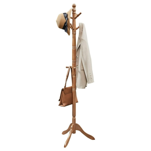 VASAGLE Solid Wood Coat Rack and Stand, Free Standing Hall Coat Tree with 10 Hooks for Hats, Bags, Purses, for Entryway, Hallway,