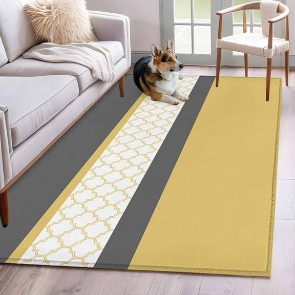 Yellow Morocco Area Rug 3x5 Washable Rug Non Slip Geometric Grey Stripes Modern Large Area Rug Indoor Floor Carpet for Entryway Bedroom Kitchen Living Room Home Office Dining Room Nursery