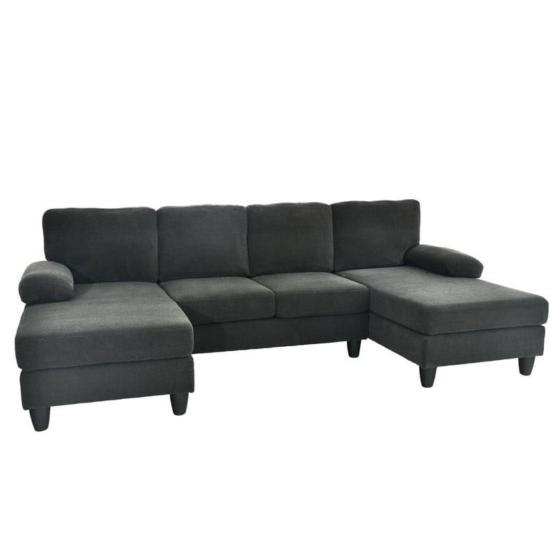 Upholstered U-Shaped Sectional Sofa, Deep Seat Sofa Couch with Dual Chaise, Plush Armrests, Modular Sofa for Living Room Apartment