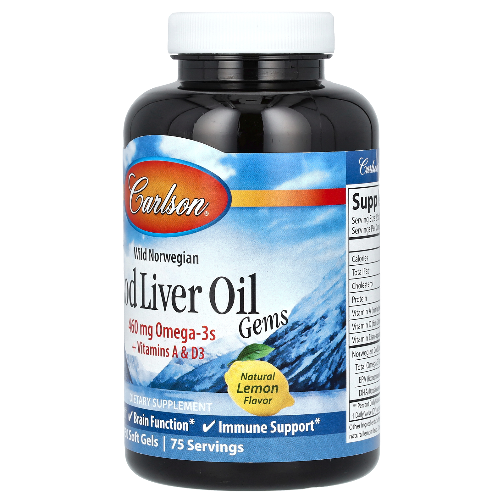 Carlson Cod Liver Oil, Lightly Lemon, 150 Soft Gels
