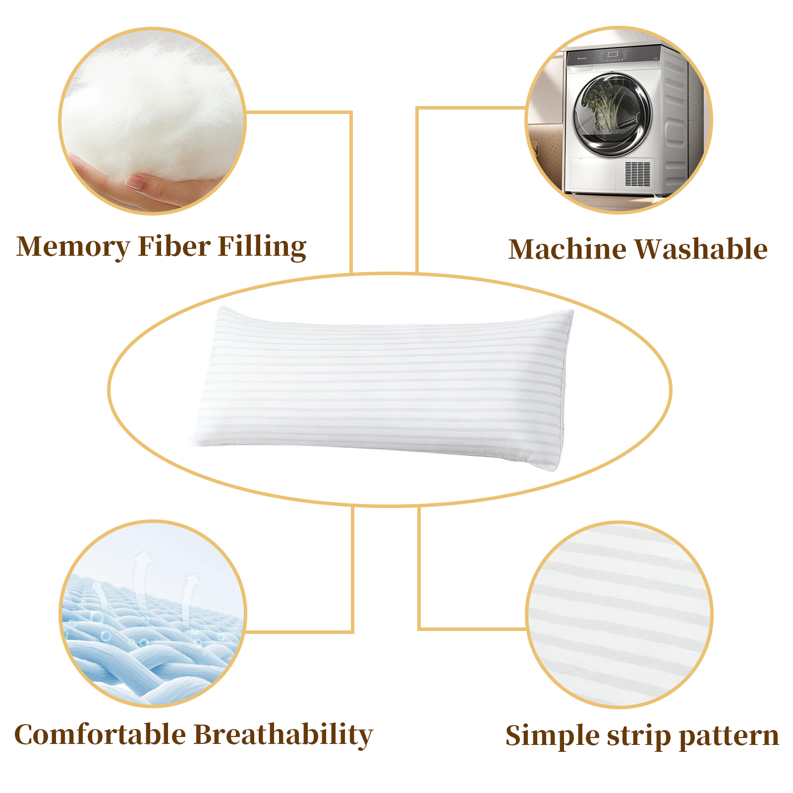 COOKEY Long Pillow 20"x54" Full Body Pillows for Adults, Soft Satin Stripe Cover, Supports Spine Alignment for Side Sleepers, Body Pillow for Pregnancy & Sciatica Relief
