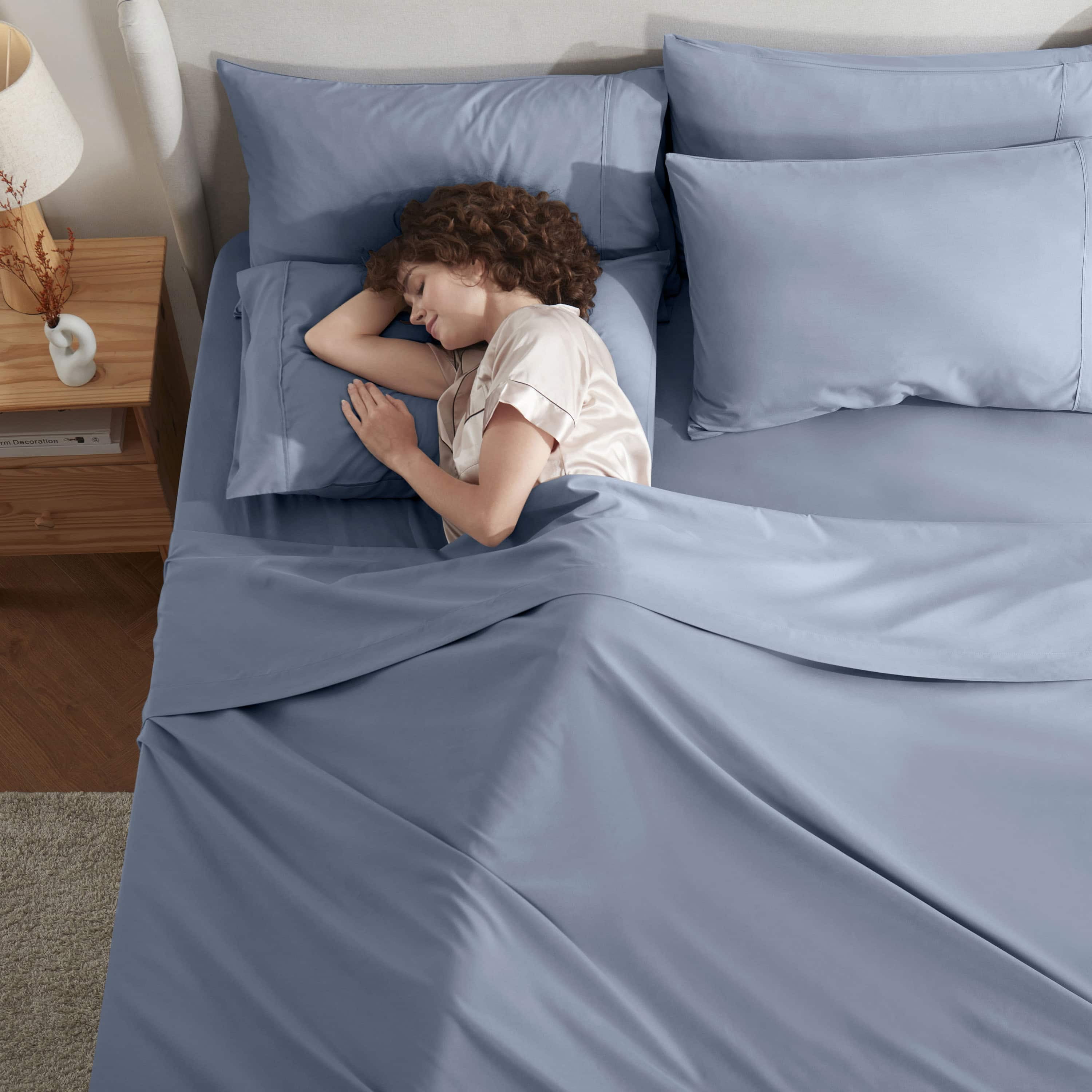 LammaLoe Extra Deep Pocket Twin XL Sheets set, Fits 18"-24" Mattress, 4 Piece Soft Microfiber Bed Sheet Sets, Stone Blue