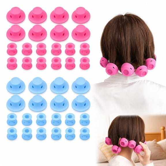 No Heat Hair Curlers for Sleeping, 40 Pack Silicone Mushroom Curlers Set with Large and Small Sizes, Overnight Curl Balls, Blue and Pink