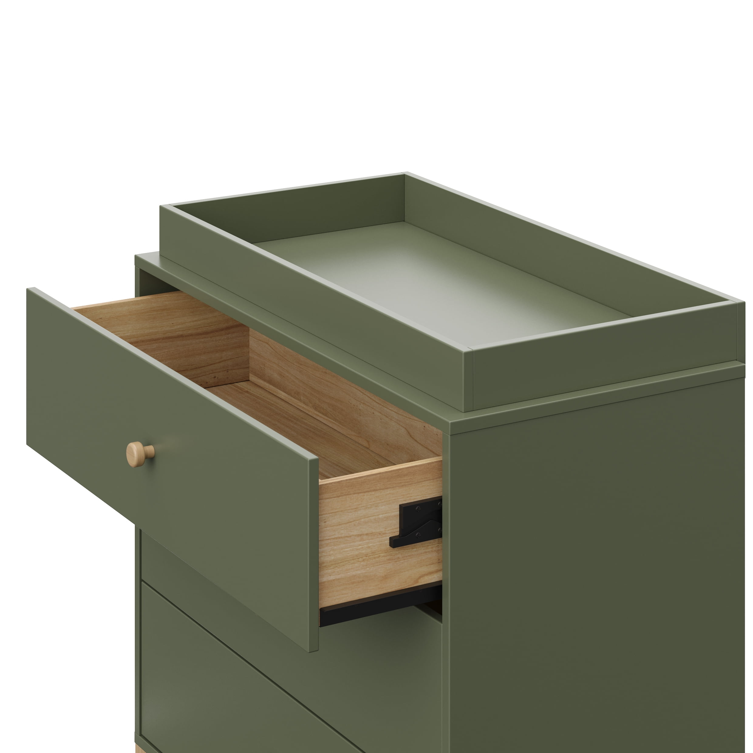 Storkcraft California 3 Drawer Dresser with Infant Changing Topper, Olive with Driftwood
