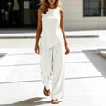 thumbnail image 2 of Sevevn Women's 2-Piece Linen-Look Outfit Sleeveless Asymmetric Top and Wide Leg Pants Set White 2XL, 2 of 7