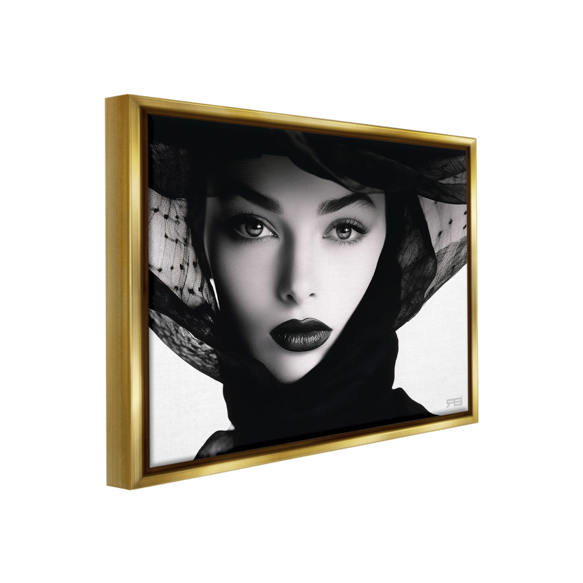 Stupell Industries Woman with Black Veil Beauty & Fashion Painting Gold Floater Framed Canvas Art Print Wall Art, 31 x 25