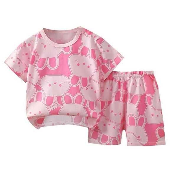 Toddler Baby Girls Casual Outfits 2 Piece Set Size 3t Cute Rabbit Cotton T-Shirts Shorts Lounge Wear Summer Outfits Hot Pink, 5T