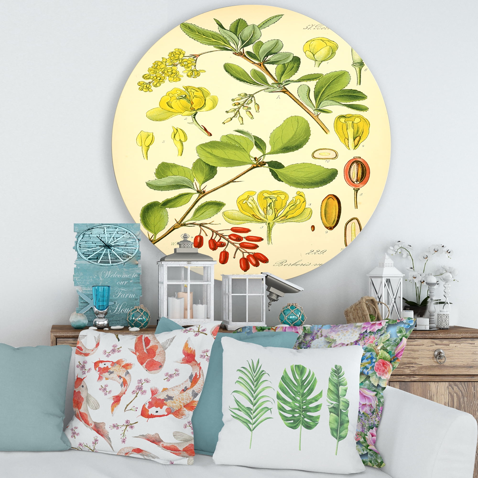 Designart 'Ancient Plant Life II' Traditional Circle Metal Wall Art 36x36 - Disc of 36