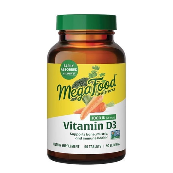 MegaFood Vitamin D3 1000 IU (25 mcg) - Immune, Bone, Teeth & Muscle Support - 90 Servings