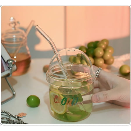 

Clear Milk Juice Cup With Straw And Lid High Borosilicate Glass Durable Cup For Friends Family Coworkers